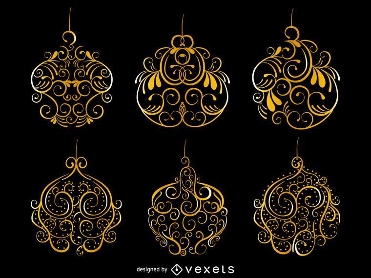 Conjunto de adornos de Navidad de oro remolinos Conjunto de adornos de Navidad de oro remolinos