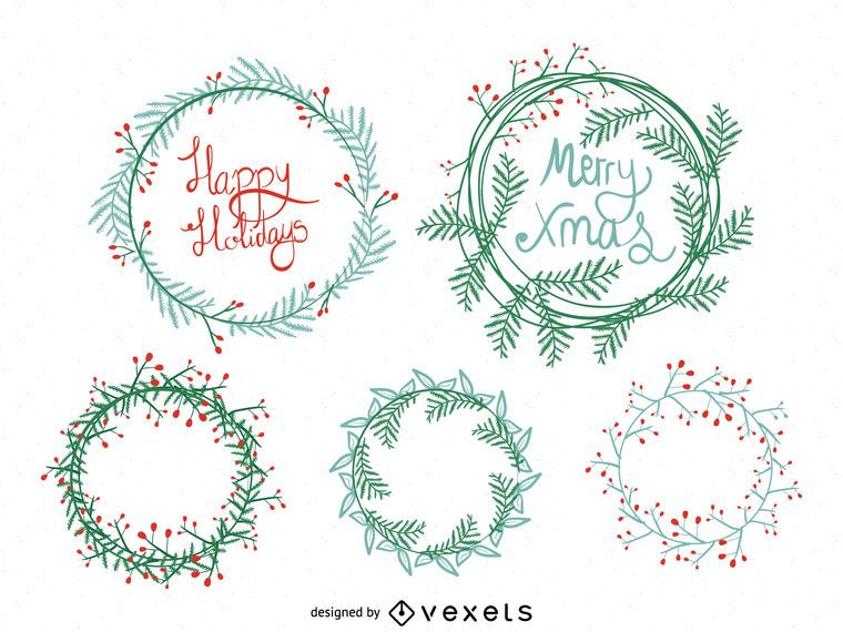 Hand drawn Christmas wreath set Hand drawn Christmas wreath set