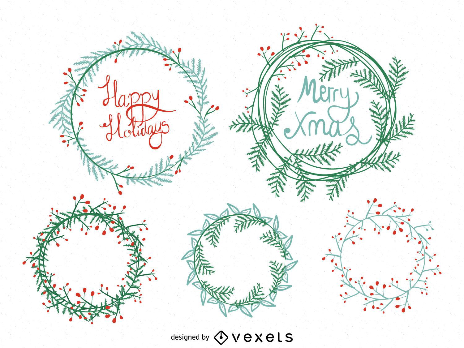 Hand drawn Christmas wreath set