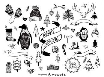 Hand drawn Christmas elements pack
