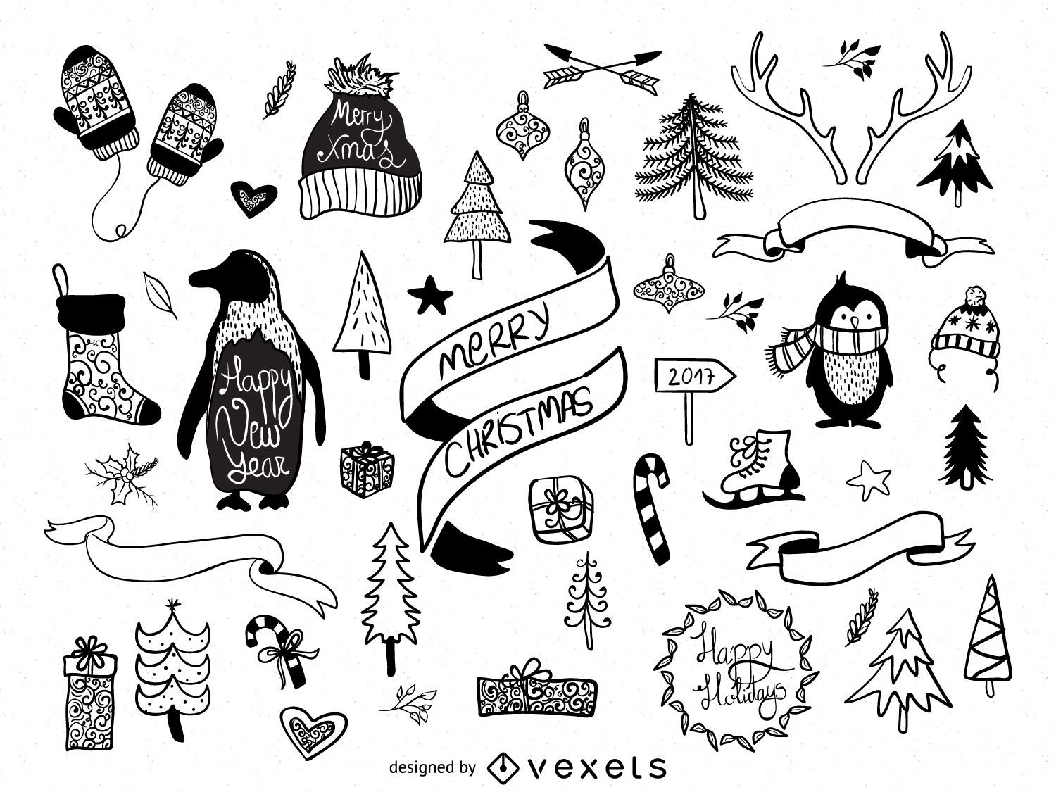Hand drawn Christmas elements pack