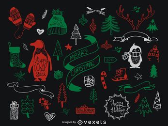 Conjunto de elementos navideños rojo verde