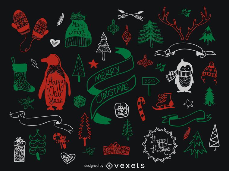 Red green Christmas elements set Red green Christmas elements set