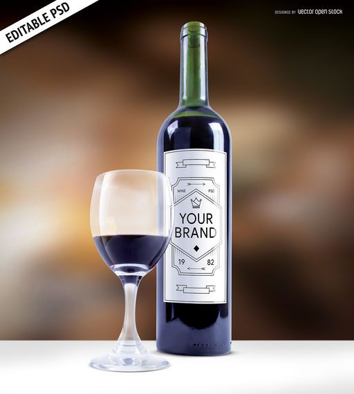 Wine bottle etiquette mockup PSD Wine bottle etiquette mockup PSD