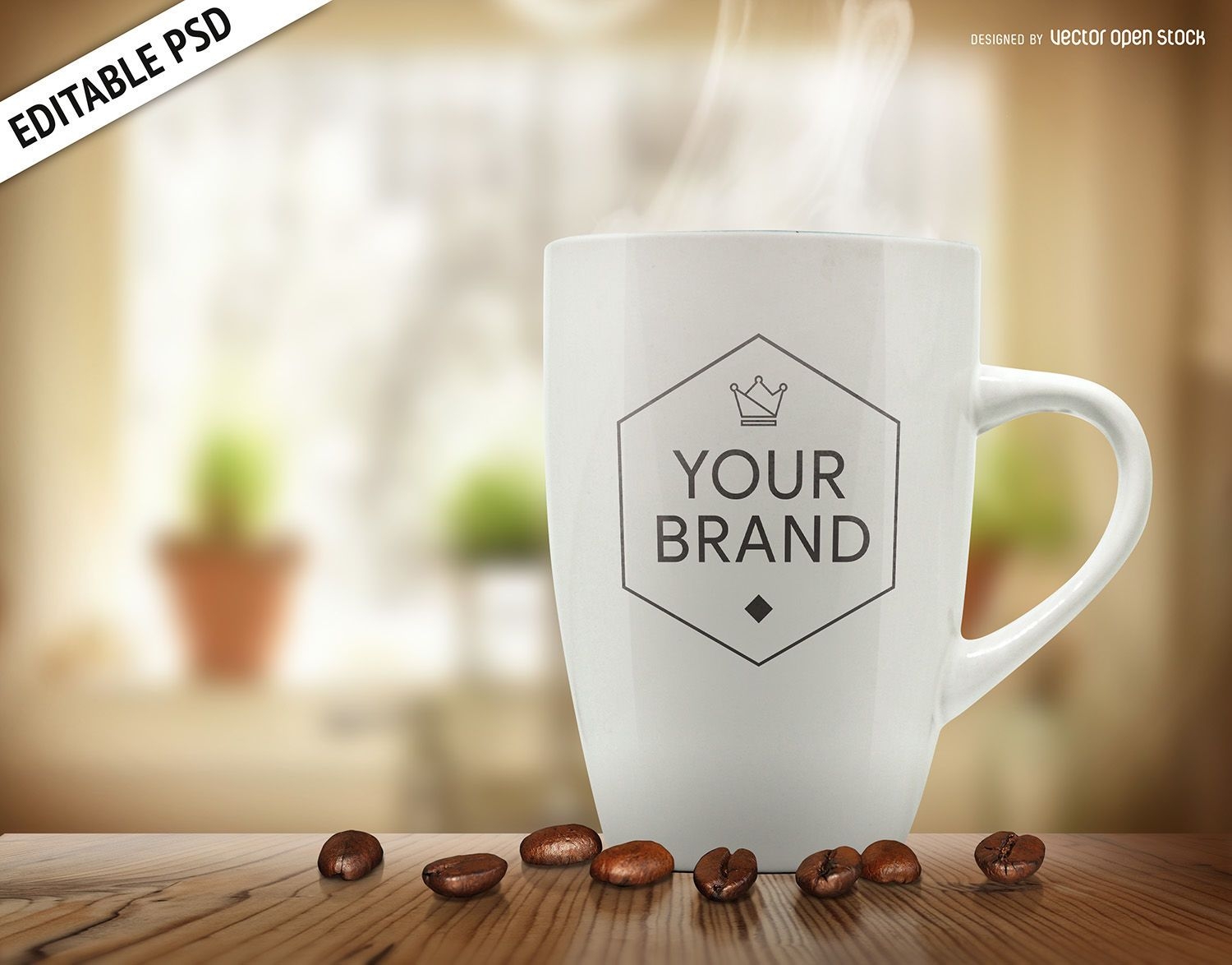 Coffee cup with beans mockup PSD