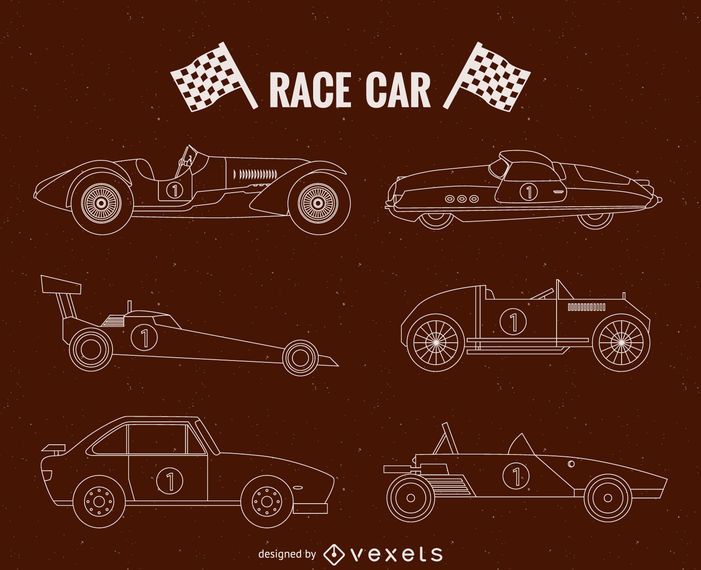 Vintage race cars illustration set Vintage race cars illustration set