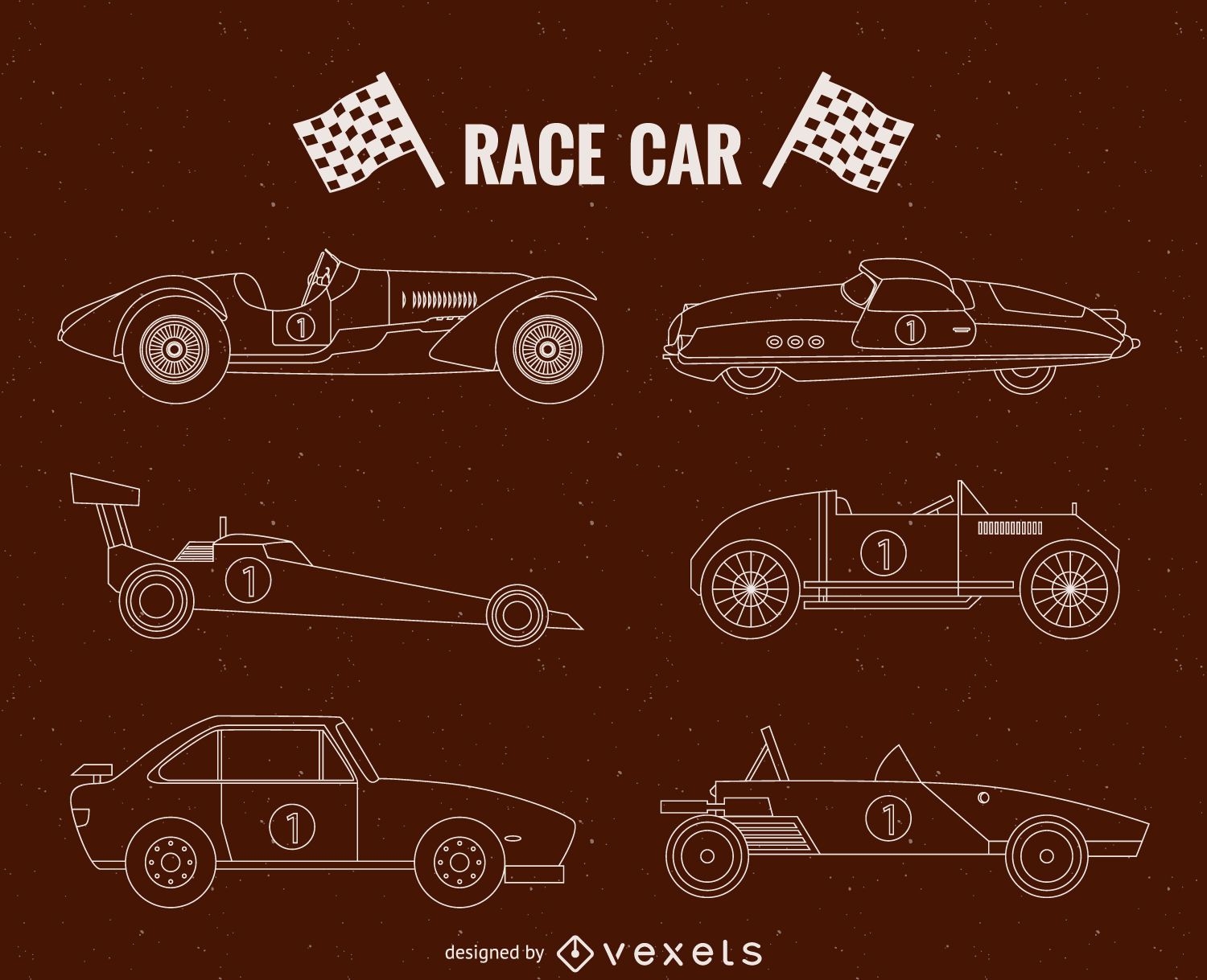 Vintage race cars illustration set