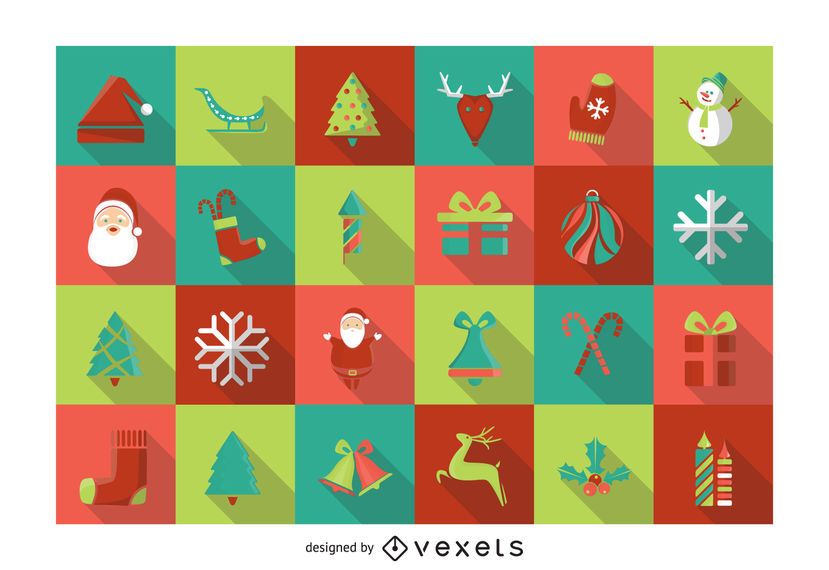 Flache Weihnachts-Quadrat-Symbolsatz Flache Weihnachts-Quadrat-Symbolsatz