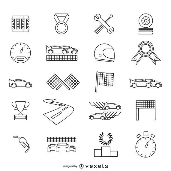 Race car stroke icon set Race car stroke icon set