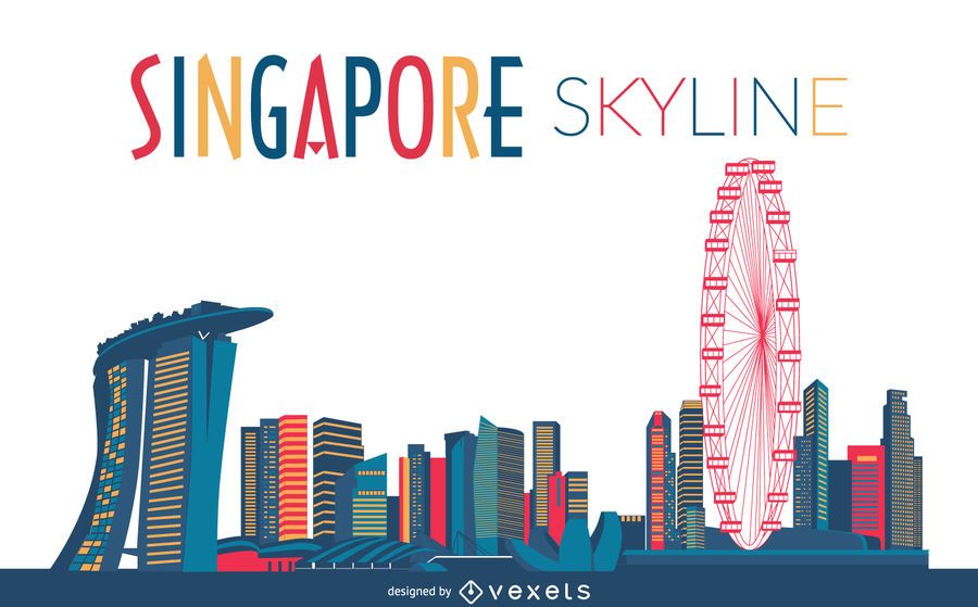 Silueta coloreada del horizonte de Singapur Silueta coloreada del horizonte de Singapur