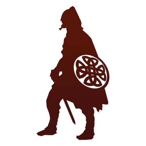 Guerreiro silhueta viking com escudo
