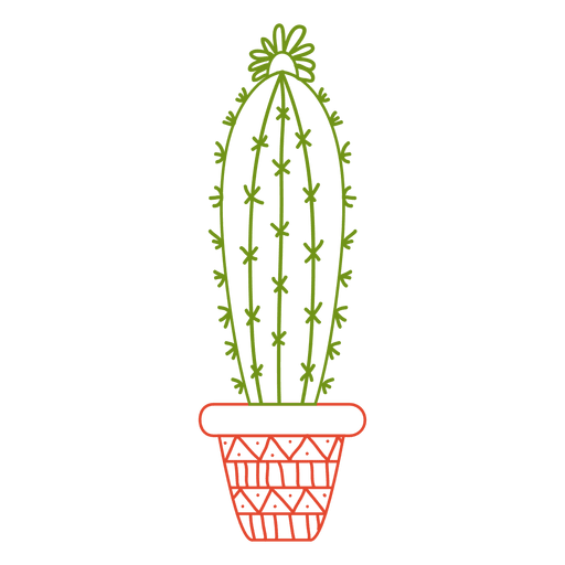 Pote de cactus adornado color silueta Diseño PNG
