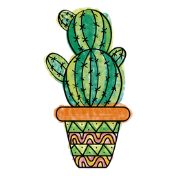 Desenhado à mão em vários vasos de cactos coloridos Desenho PNG