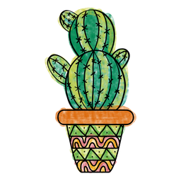 Dibujado a mano colorido maceta de cactus múltiples Diseño PNG Transparent PNG