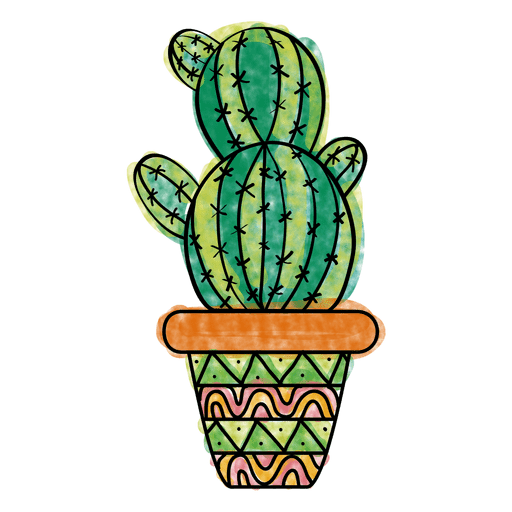 Desenhado à mão em vários vasos de cactos coloridos Desenho PNG