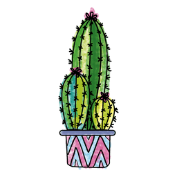Cactus Pot Thorn Color Colour Sketch PNG & SVG Design For T-Shirts