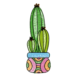 Hand drawn watercolor multiple cactus pot 