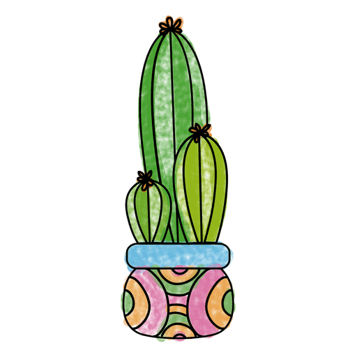 Dibujado a mano acuarela maceta de cactus múltiples Diseño PNG