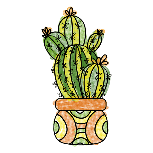 Hand drawn watercolor cactus plant pot 