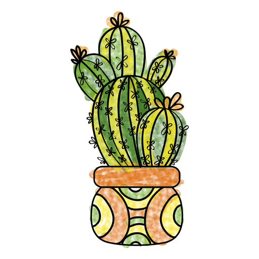 Cacto De Estilo Mão Desenhada Em Vaso PNG , Cacto, Plantar, Verde