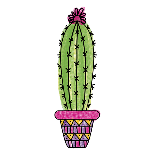 Olla de cactus acuarela adornada silueta