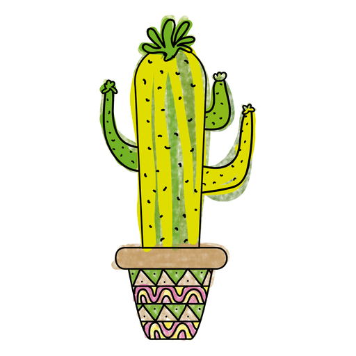 Pote de cactus colorido dibujado a mano Diseño PNG
