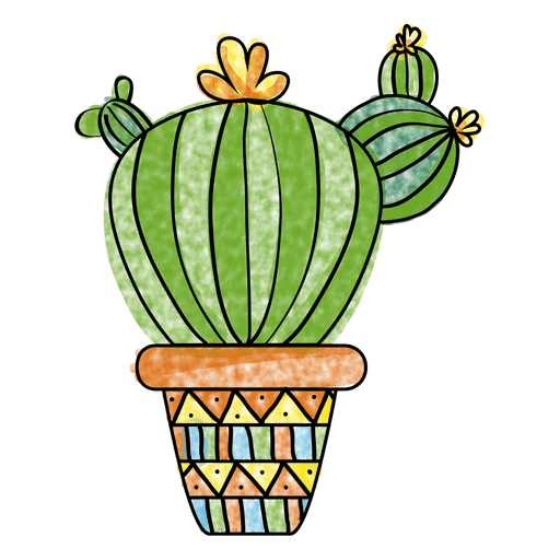 Hand drawn watercolor cactus and pot PNG Design