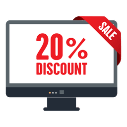20% descuento etiqueta de venta en pantalla de tv Diseño PNG