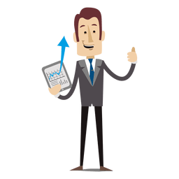 Empresario mostrando dibujos animados de tableta Diseño PNG