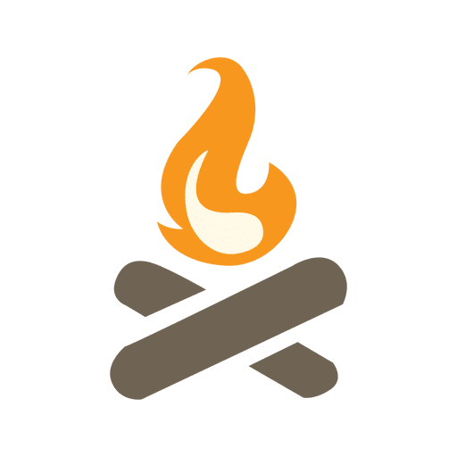 Camp fire icon with wood logs