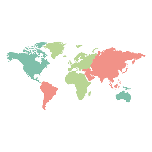Mapa del mundo de continentes de colores