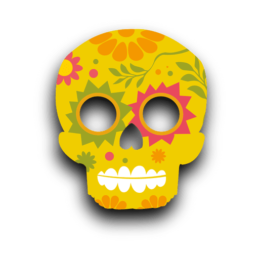Colorful floral yellow sugar skull PNG Design