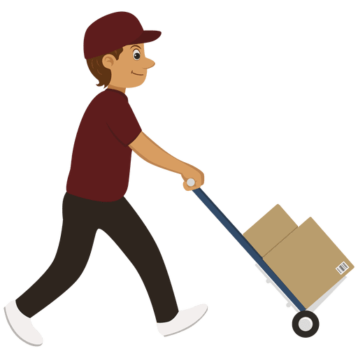 Delivery man carrying trolley