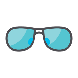 Icono de gafas de sol azul plano