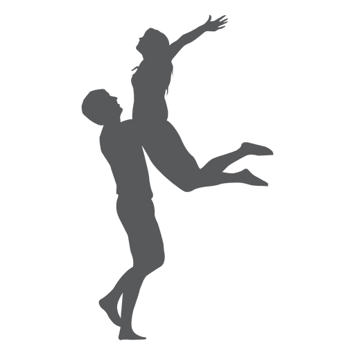 Jumping on lap lovers silhouette