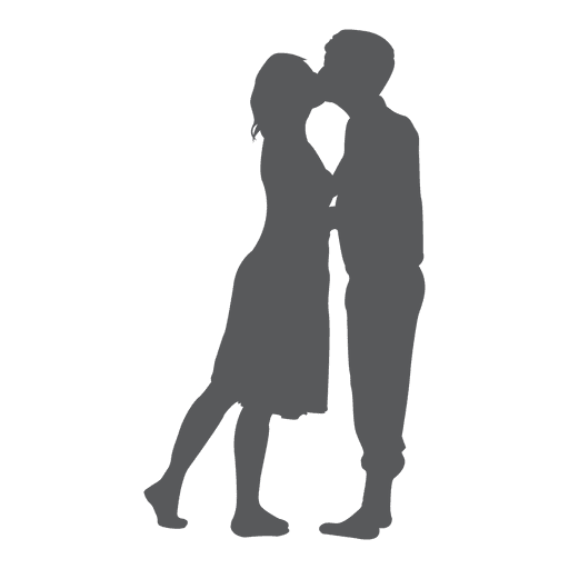Kissing romance lovers silhouette
