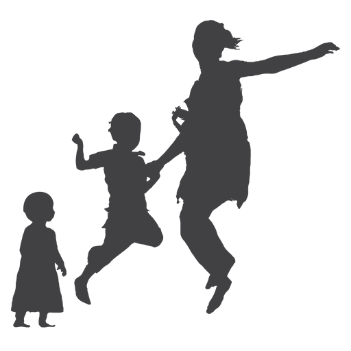 Mother jumping with kid and toddler silhouette