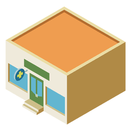 Edificio plano isométrico de farmacia. Diseño PNG