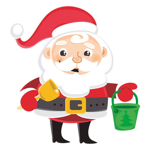 Desenhos animados de Papai Noel carregando balde de sino