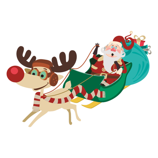 Weihnachtsmann auf Schlittenkarikatur PNG-Design