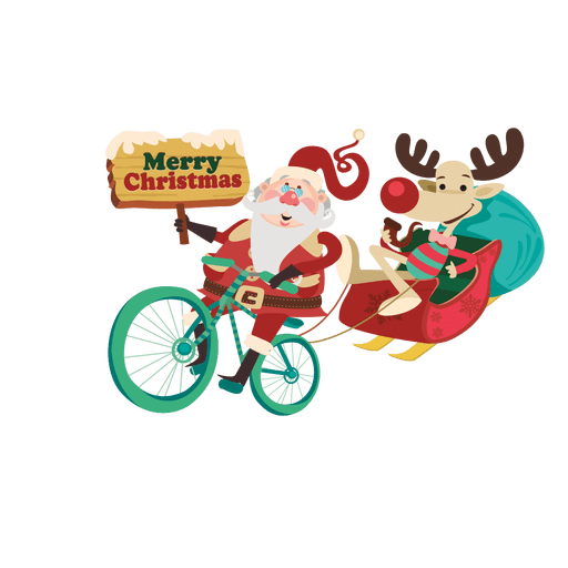 Papai Noel arrastando trenó com bicicleta Desenho PNG