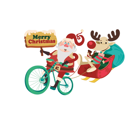 Weihnachtsmann schleppt Schlitten mit Fahrrad PNG-Design