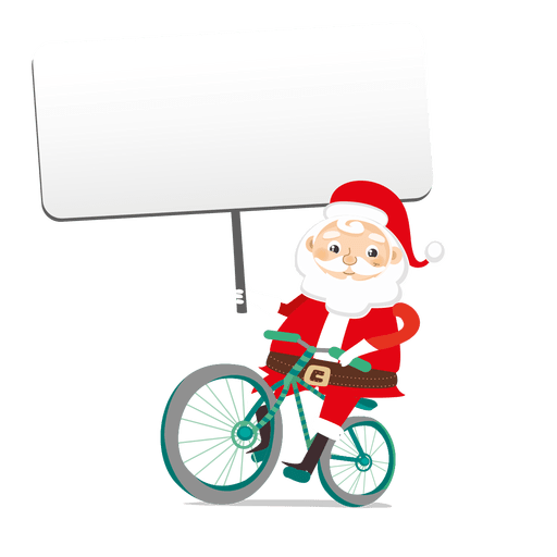 Santa holding banner on bike