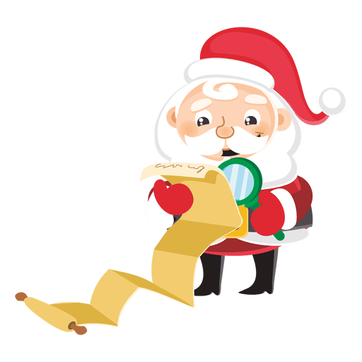 Papai Noel com grande lista de presentes Desenho PNG
