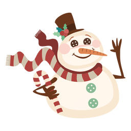 Boneco de neve segurando um bastão de doce Desenho PNG