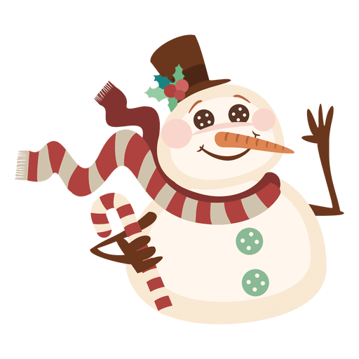 Snowman holding candy cane PNG Design