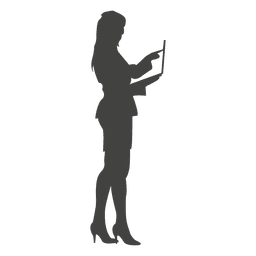 Mulher de negócios em pé trabalhando em um laptop Desenho PNG