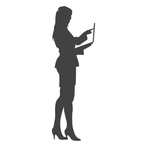 Standing businesswoman working on laptop PNG Design