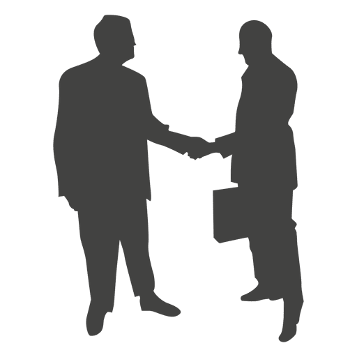 Two businessmen shaking talking silhouette PNG Design