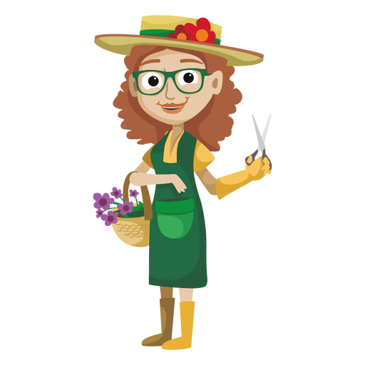 Young girl gardener cartoon PNG Design